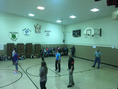 Pleasant View teachers in the final 5th graders vs teachers volleyball game